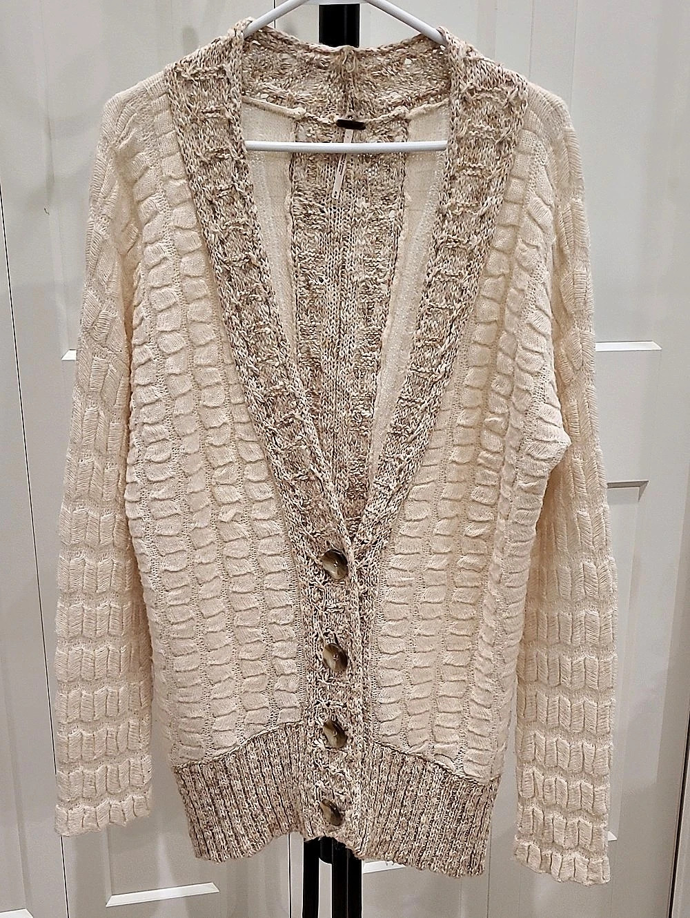 Free People Bumpy Road Knit Cardigan in Cream Size Medium